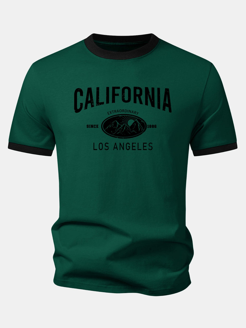 California Mountain Print Contrast Ringer T-Shirt