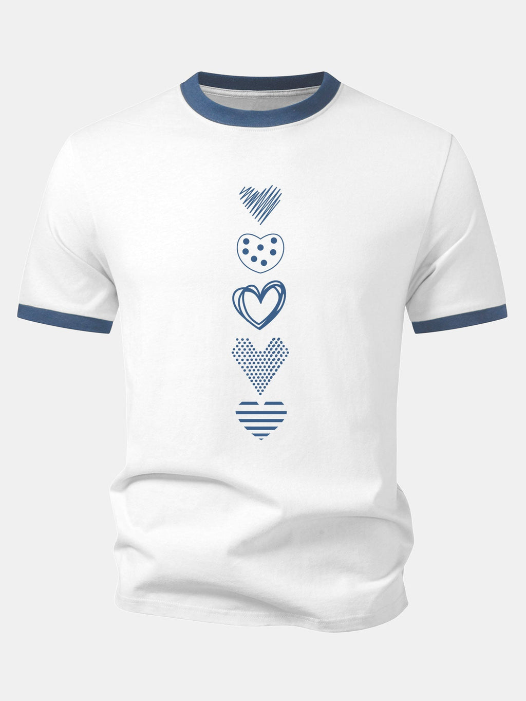 Heart Print Contrast Ringer T-Shirt