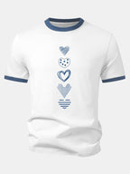 Heart Print Contrast Ringer T-Shirt
