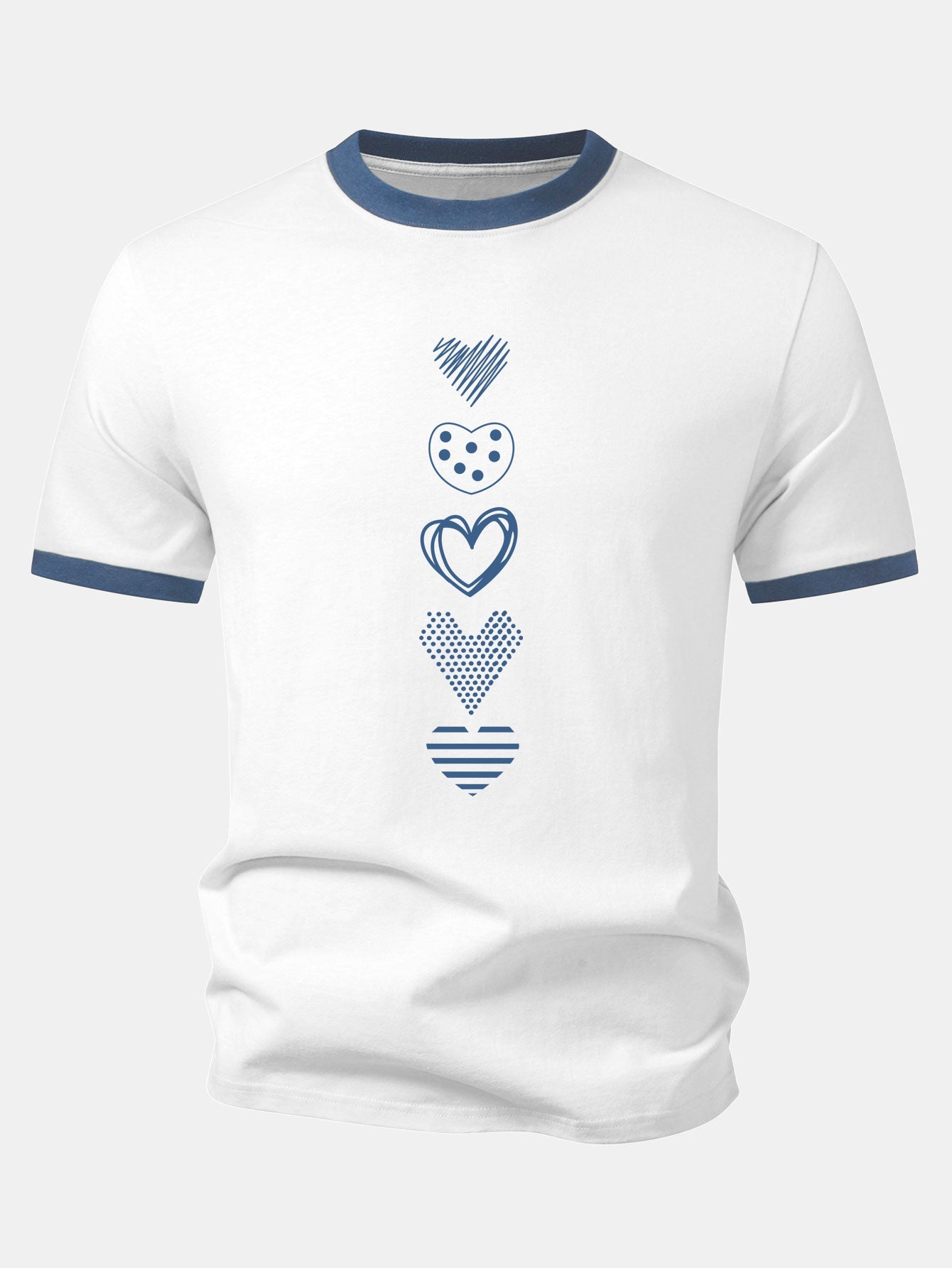 Heart Print Contrast Ringer T-Shirt