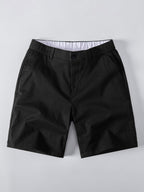 Contrast Striped Ribbed Knit Polo & Elastic Waist Chino Shorts