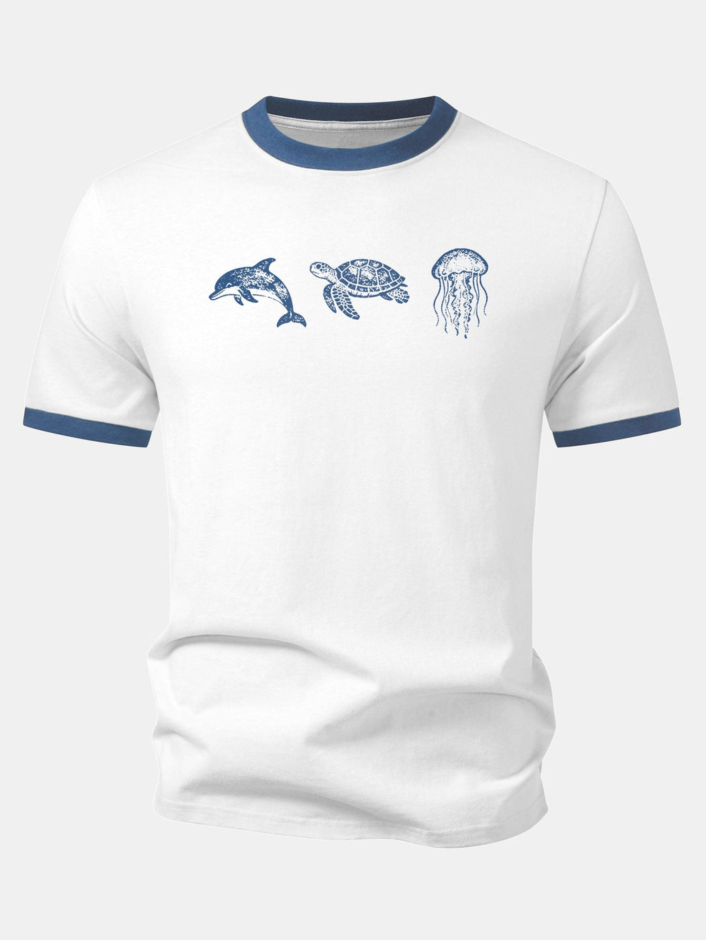 Marine Life Print Contrast Ringer T-Shirt