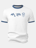 Marine Life Print Contrast Ringer T-Shirt