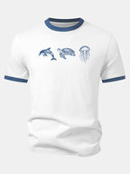Marine Life Print Contrast Ringer T-Shirt
