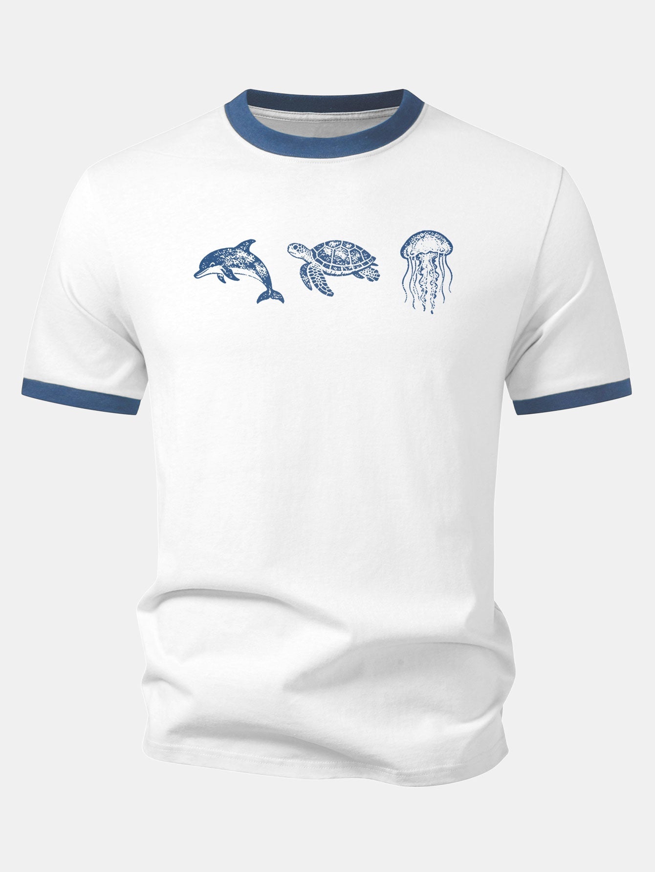 Marine Life Print Contrast Ringer T-Shirt