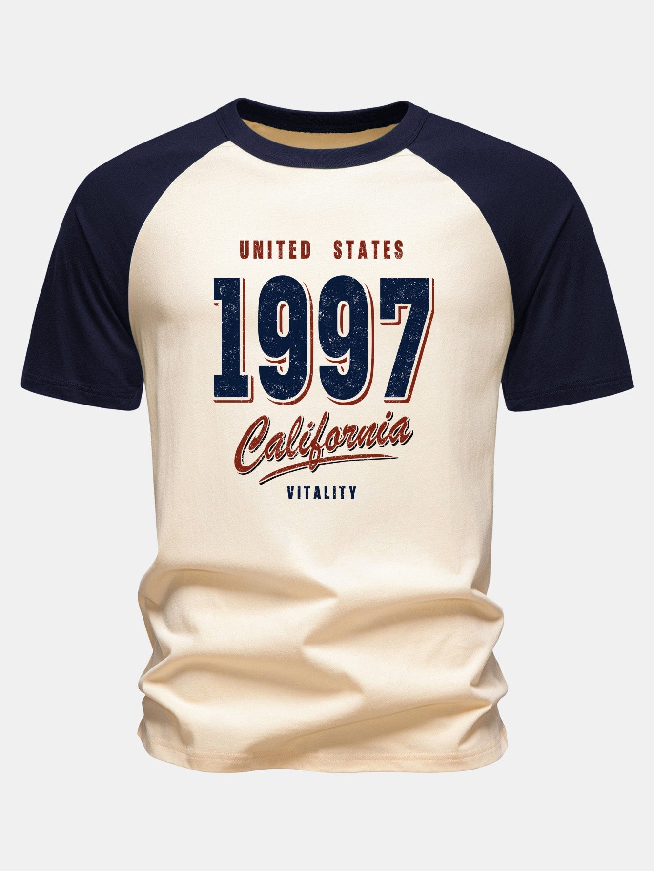 1997 California Print Cotton Raglan Sleeve T-Shirt