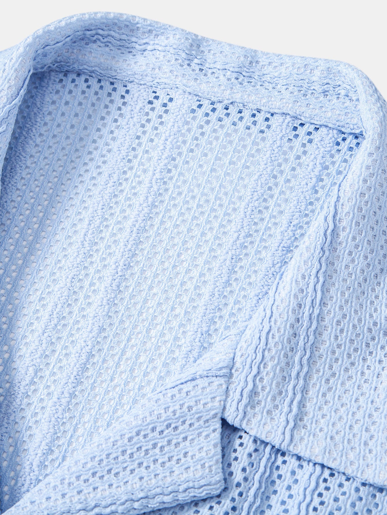 Open Knit Textured Cuban Collar Shirt & Crinkle Textured Drawstring 5" Shorts