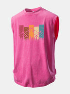 Colorful Mountain Print Washed Distressed Tank Top