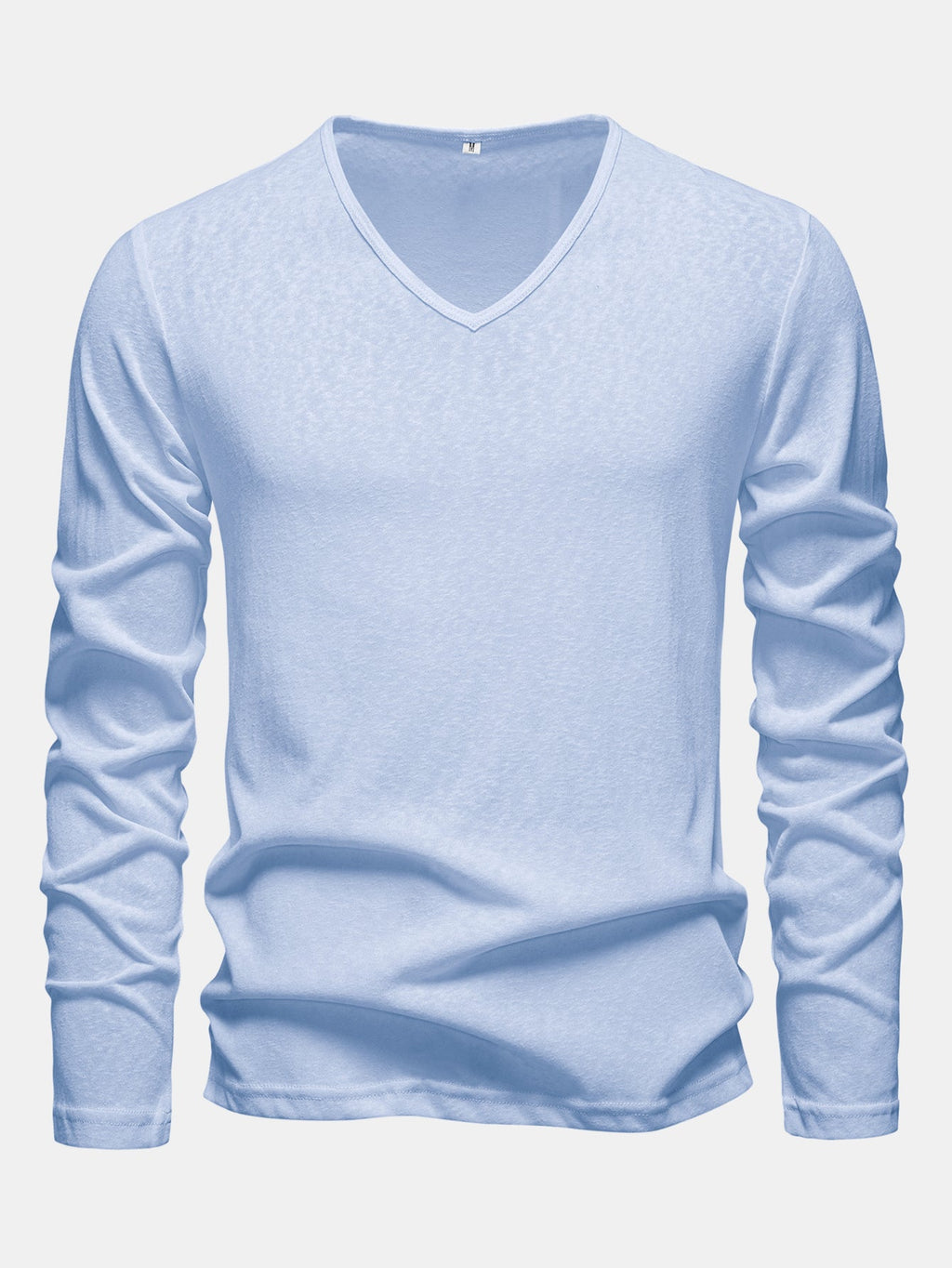 Long Sleeve Lightweight Linen Look V Neck T-Shirt