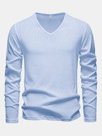 Long Sleeve Lightweight Linen Look V Neck T-Shirt