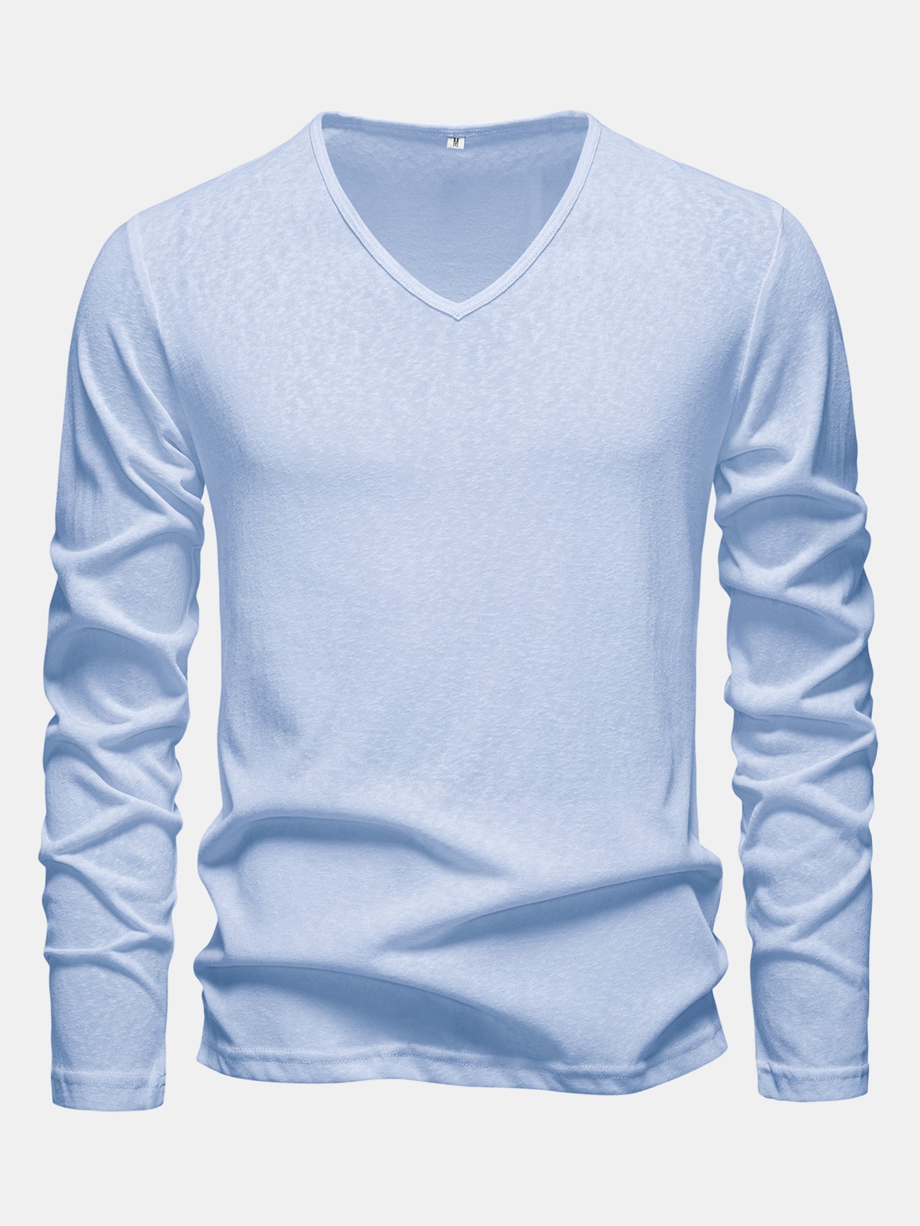 Long Sleeve Lightweight Linen Look V Neck T-Shirt