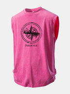 Mountain Compass Print Washed Distressed Tank Top