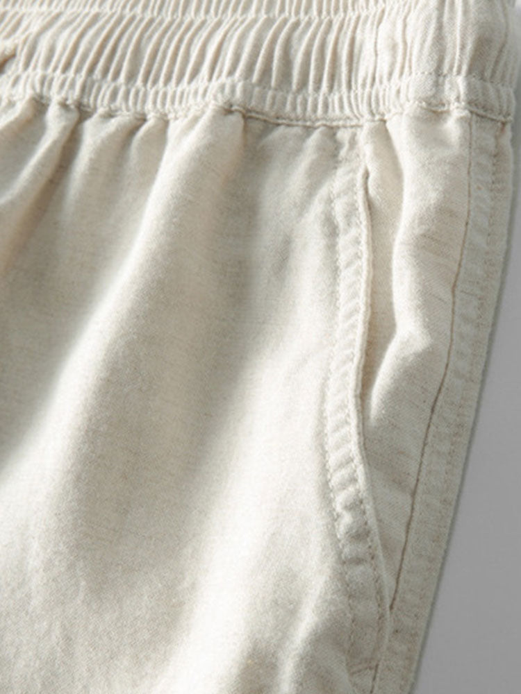 Stripe V Neck Knit Polo & Straight Leg Linen Pants
