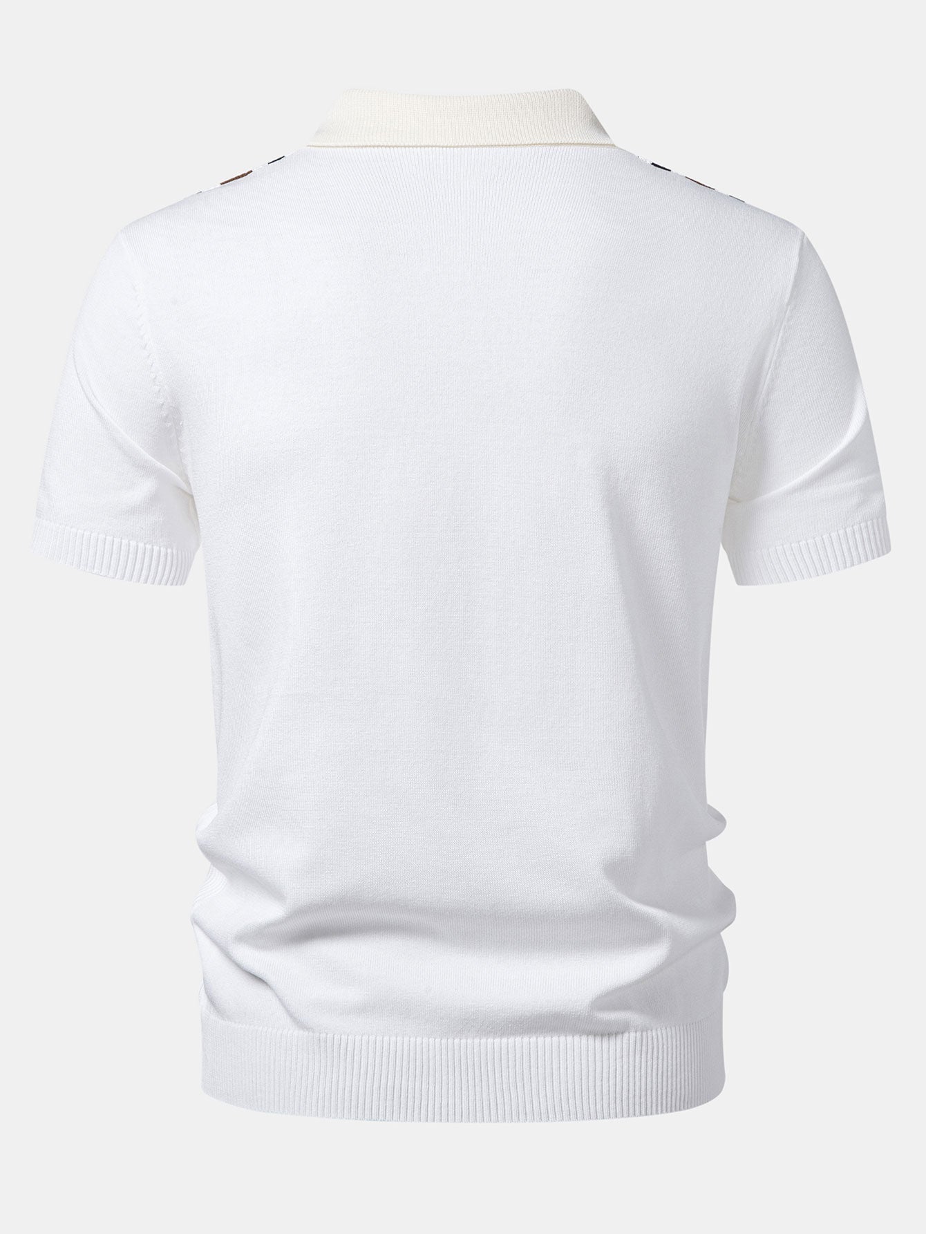 Contrast Striped Ribbed Knit Polo & Elastic Waist Chino Shorts
