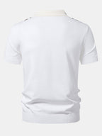 Contrast Striped Ribbed Knit Polo & Slim Fit Tapered Trousers