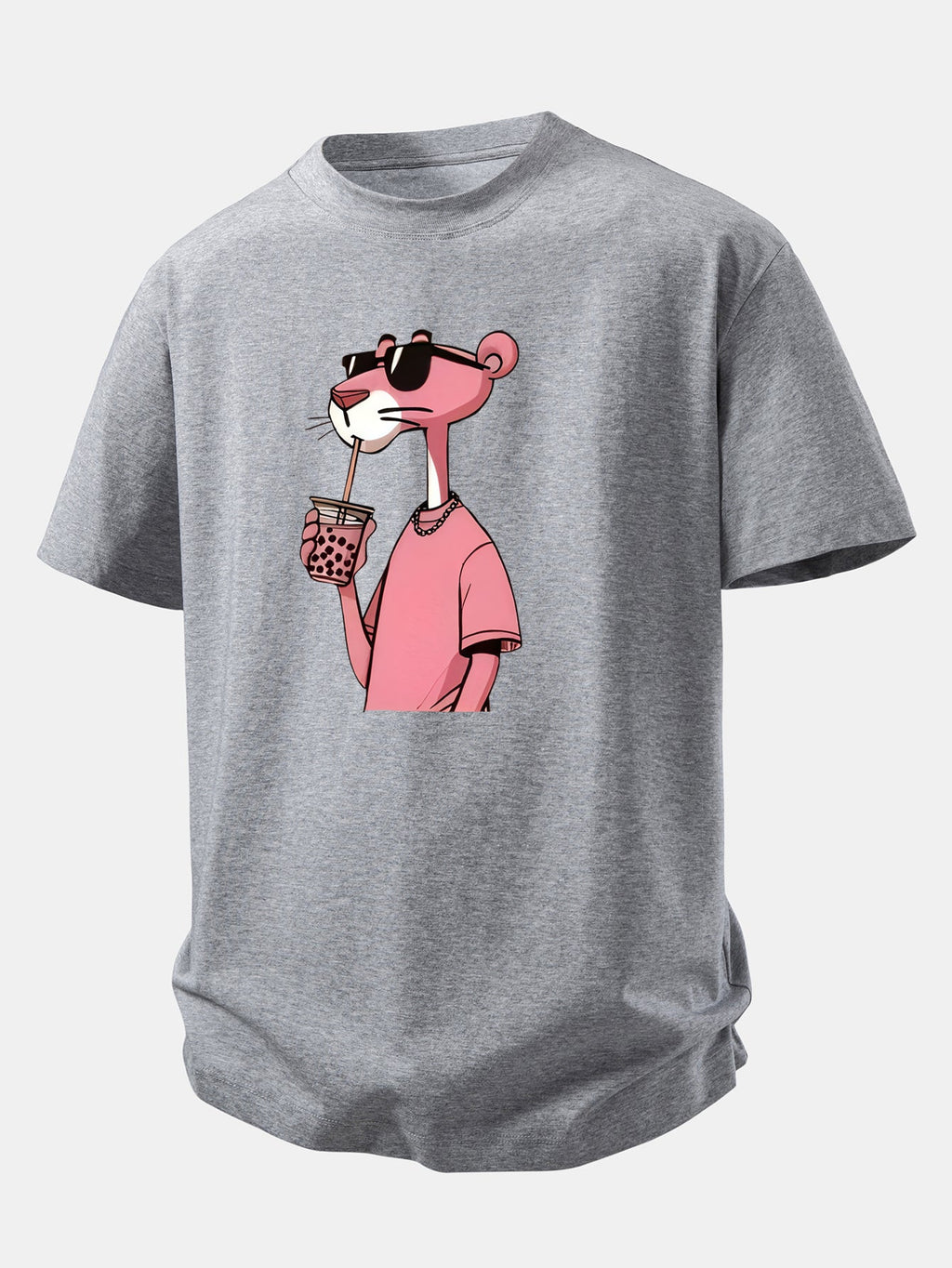 Relax Fit Pink Panther Print Crew Collar T-Shirt  & Drawstring Jersey 7" Shorts