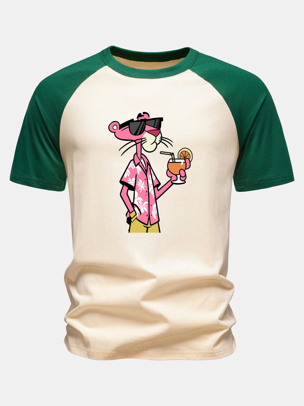 Vacation Pink Panther Print Cotton Raglan Sleeve T-Shirt
