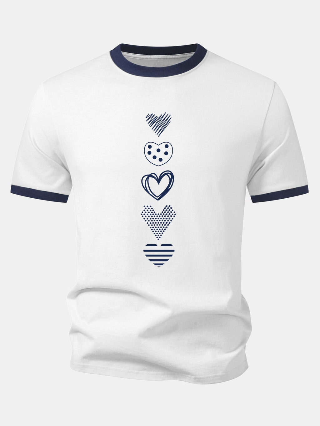 Heart Print Contrast Ringer T-Shirt