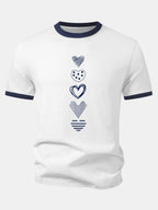 Heart Print Contrast Ringer T-Shirt
