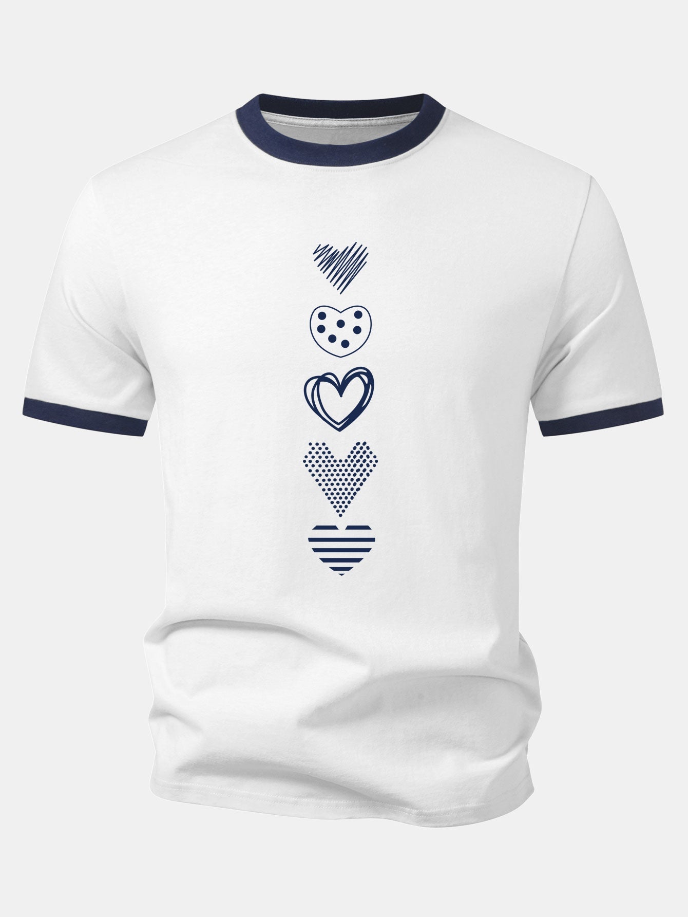 Heart Print Contrast Ringer T-Shirt