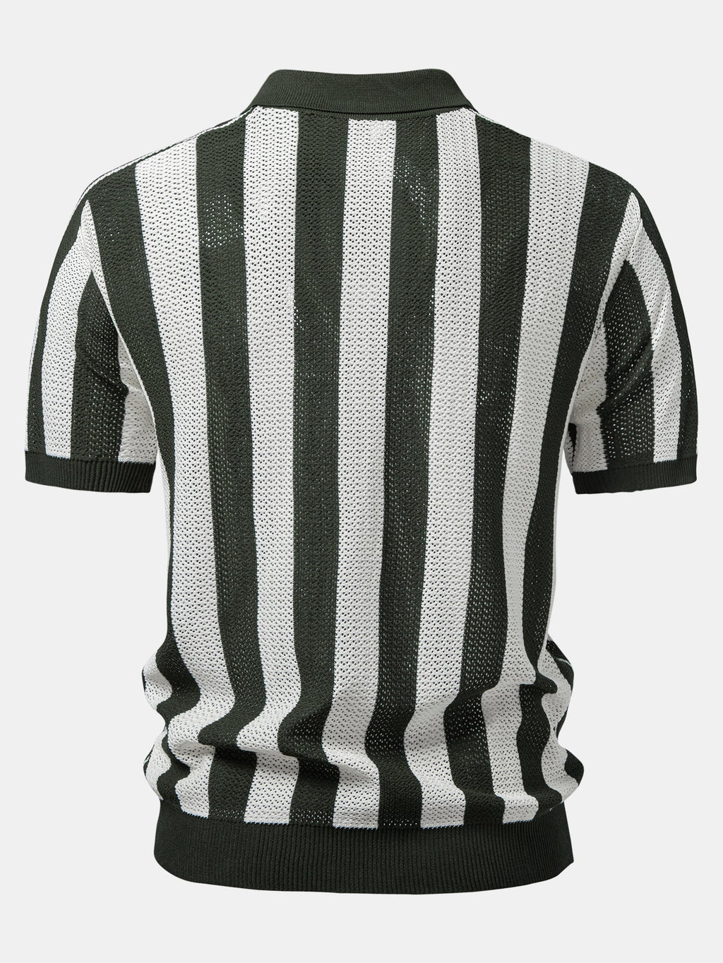 Striped V Neck Open Knit Polo