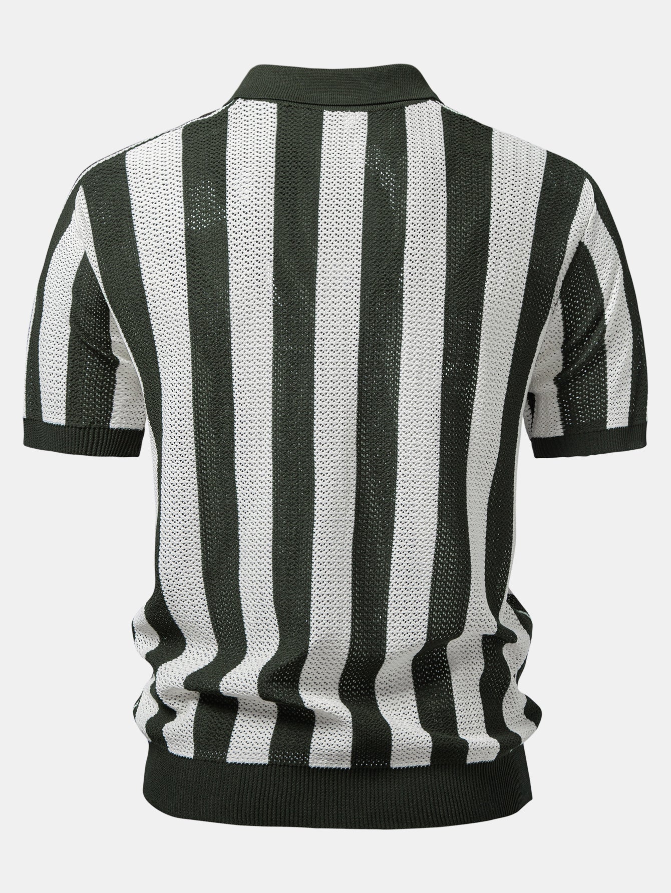 Striped V Neck Open Knit Polo