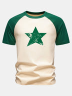 Star Print Cotton Raglan Sleeve T-Shirt