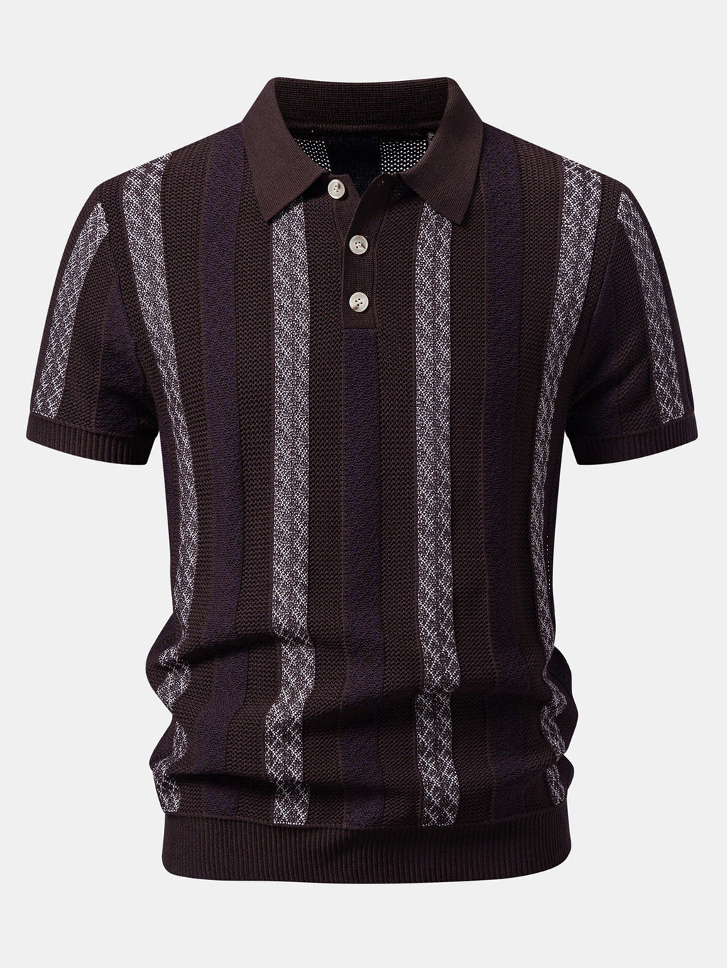 Striped Textured Knit Polo & Elastic Waist Chino Shorts