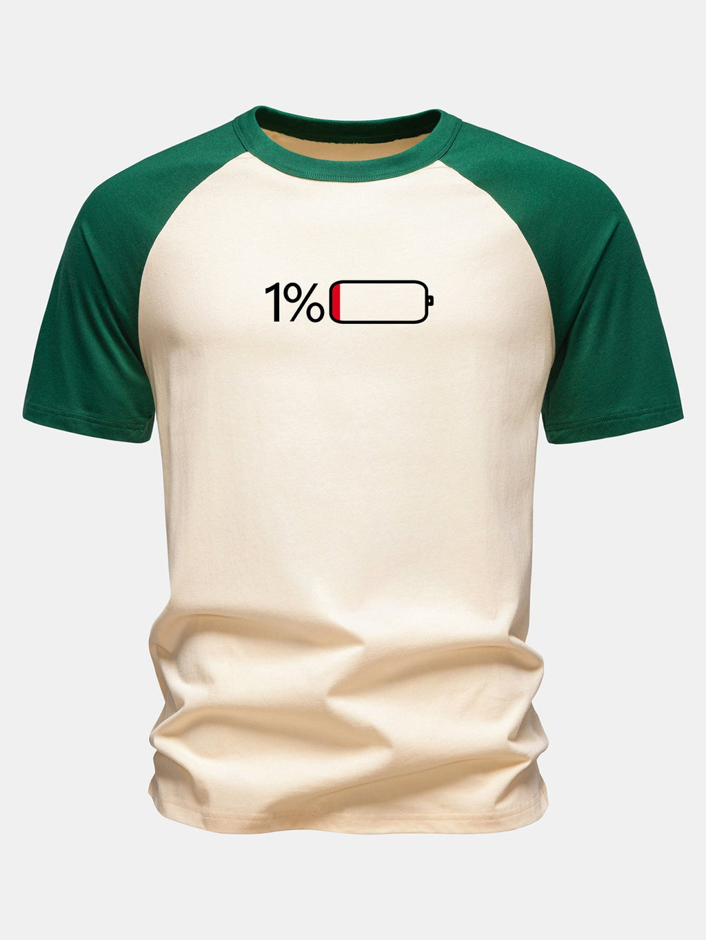 1% Battery Print Cotton Raglan Sleeve T-Shirt