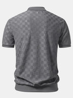 Checkerboard V-Neck Knit Polo