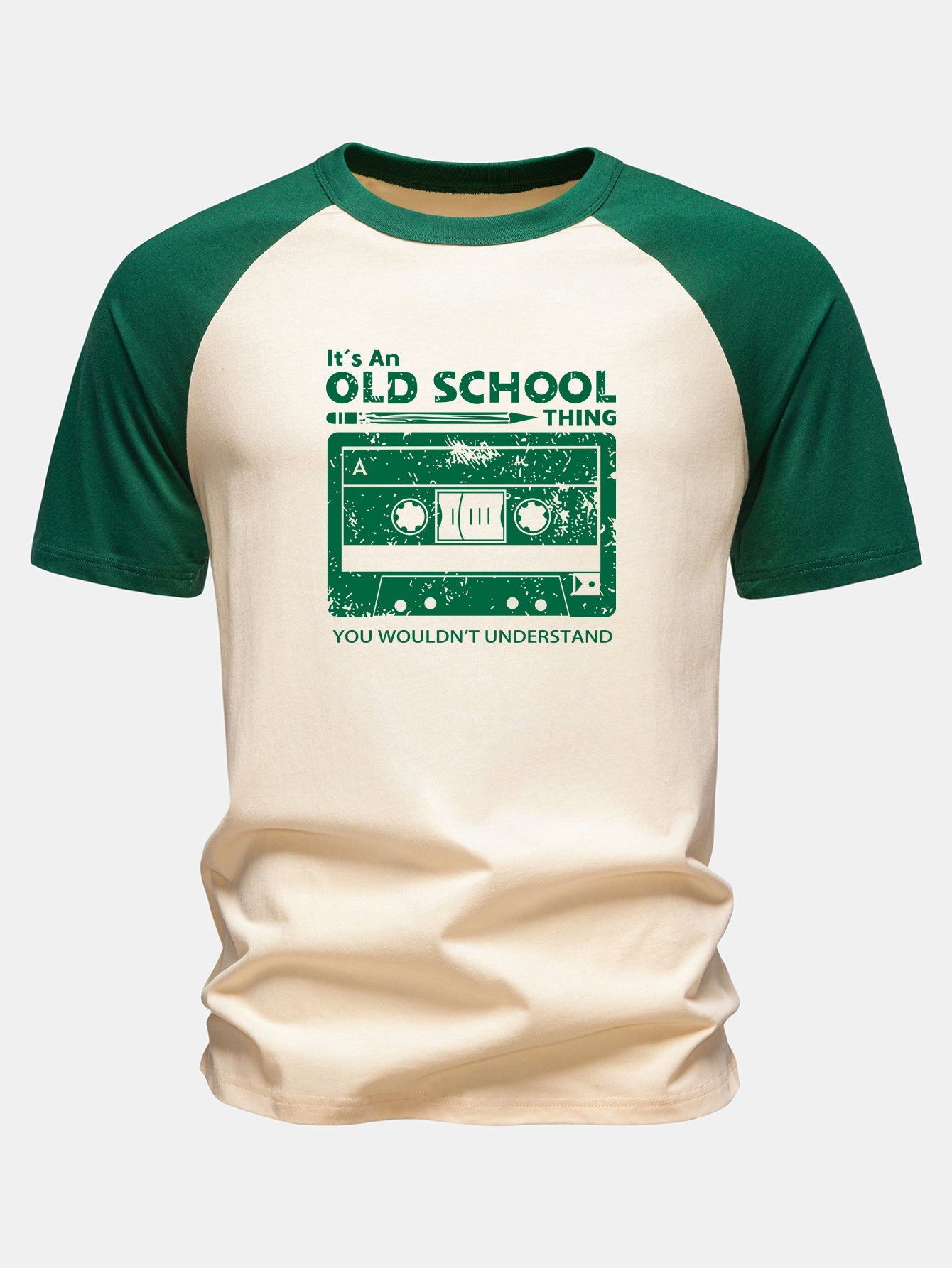 Cassette Tape Print Cotton Raglan Sleeve T-Shirt