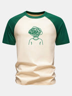 Overthinking Scribble Head Print Cotton Raglan Sleeve T-Shirt