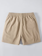 Linen Look Button Up Shirt & Crinkle Textured Drawstring 5" Shorts