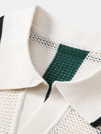 Stripe V Neck Knit Polo & Straight Leg Linen Pants