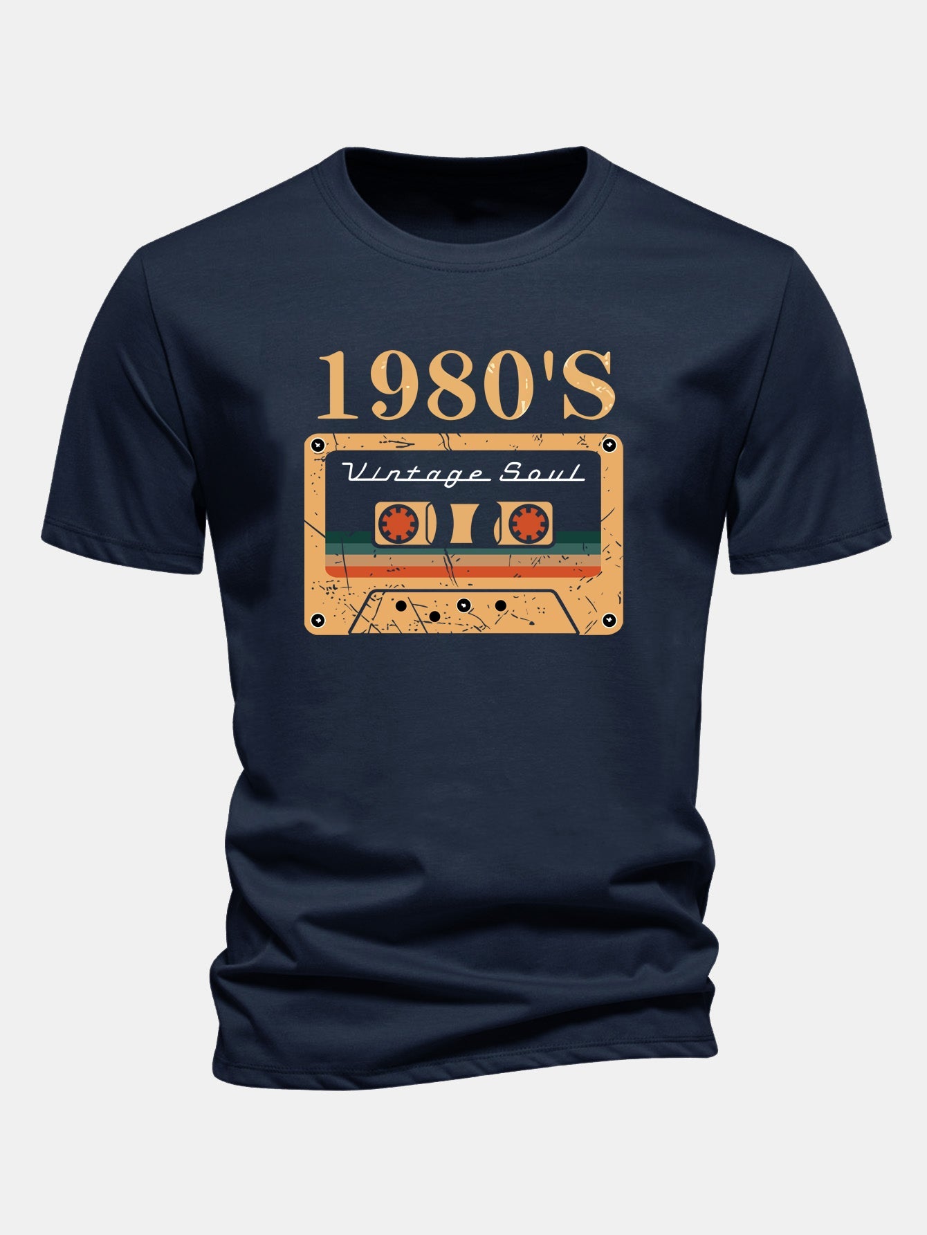 Regular Fit 1980's Cassette Tape Print Cotton T-Shirt