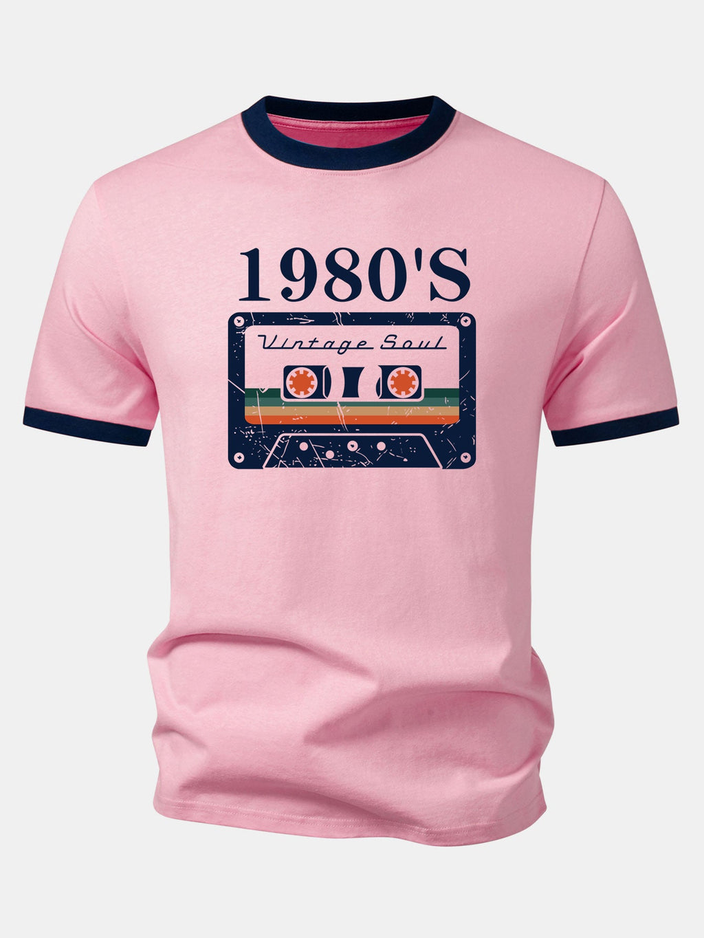 1980‘s Cassette Tape Print Contrast Ringer T-Shirt
