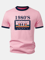 1980‘s Cassette Tape Print Contrast Ringer T-Shirt