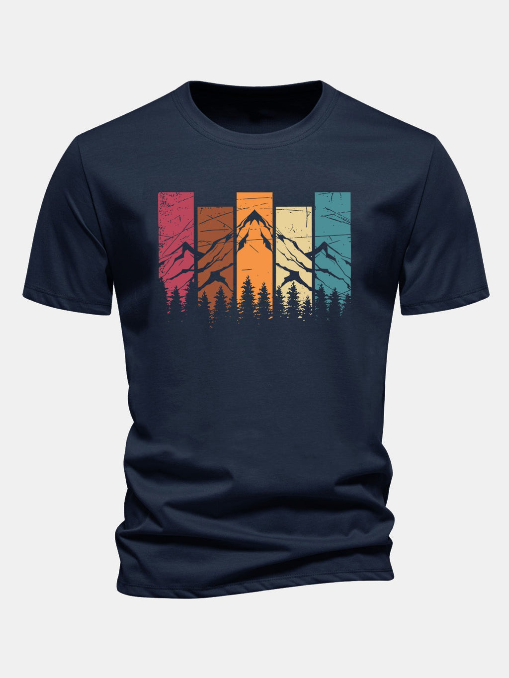 Regular Fit Colorful Mountain Print Cotton T-Shirt
