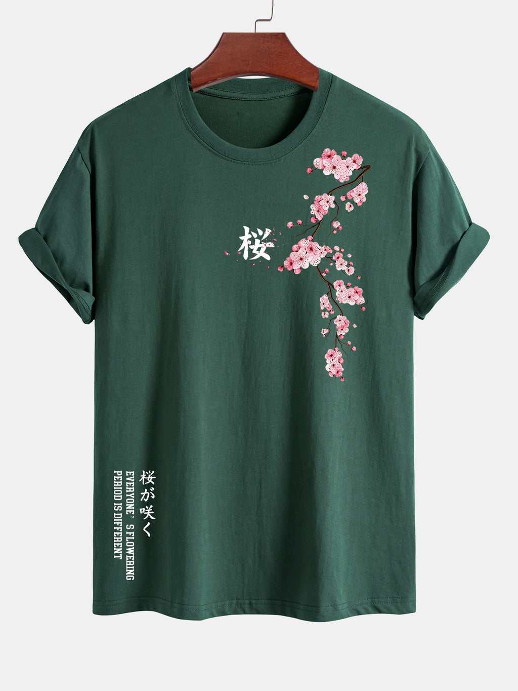 Regular Fit Cherry Blossoms Print Cotton T-Shirt