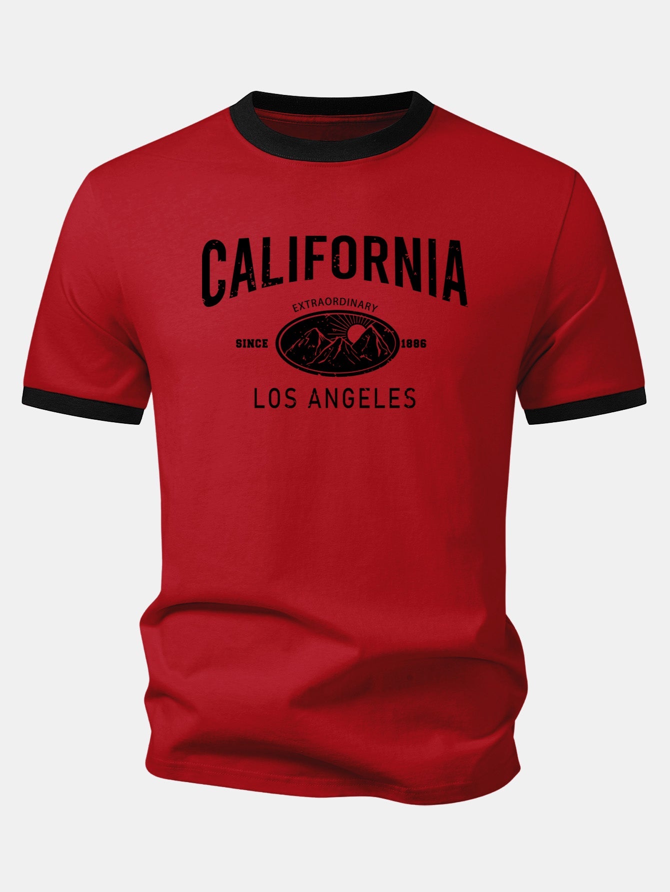 California Mountain Print Contrast Ringer T-Shirt
