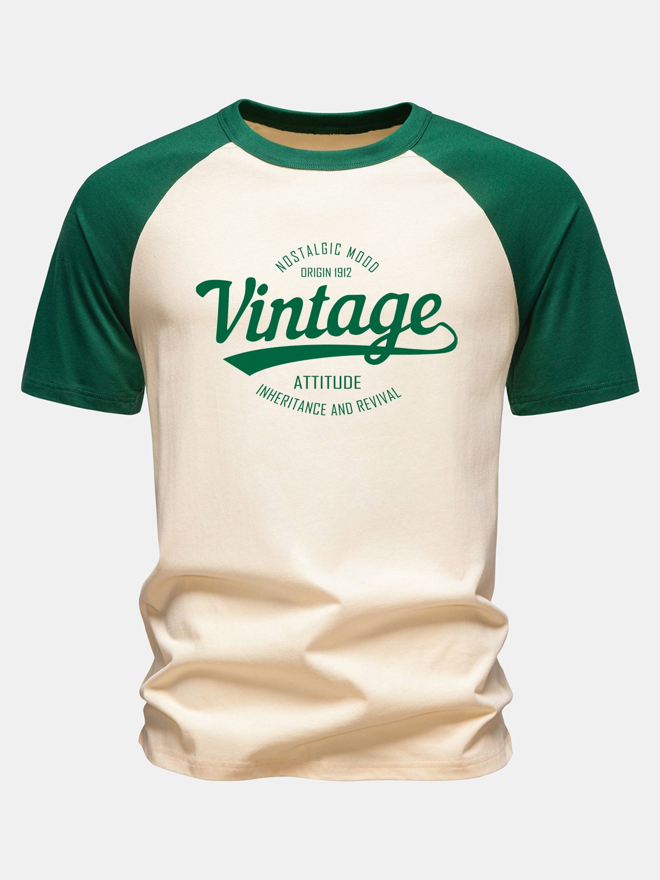 Vintage Print Cotton Raglan Sleeve T-Shirt
