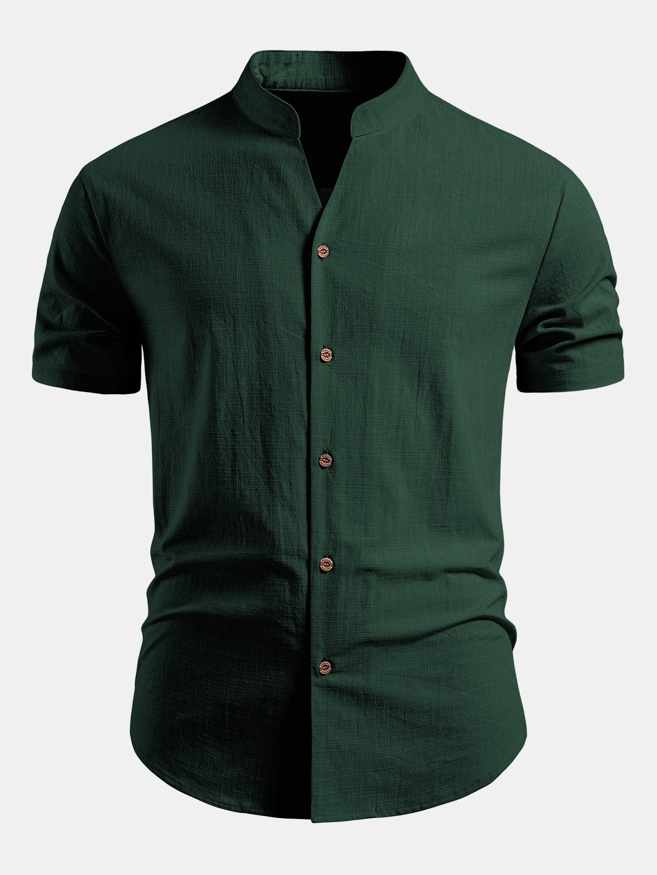 Linen Look V-Neck Stand Collar Shirt