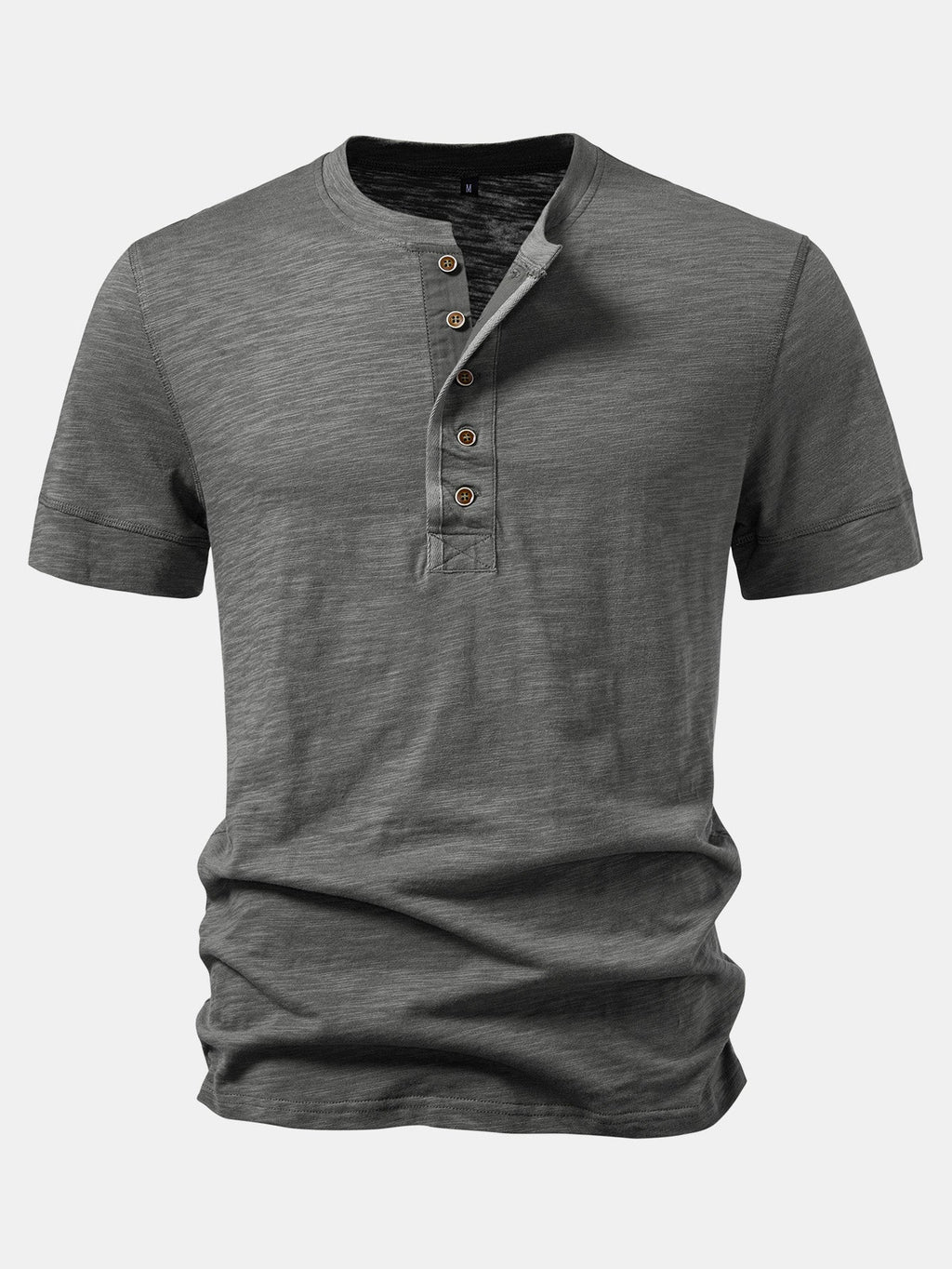 Textured Cotton Henry Collar T-Shirt