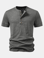 Textured Cotton Henry Collar T-Shirt