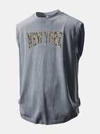 Camouflage New York Print Washed Distressed Tank Top