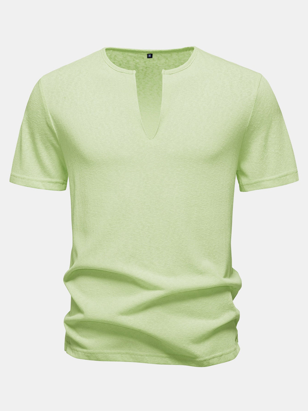 Lightweight Linen Look Deep Notched Collar T-Shirt