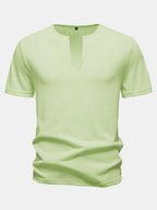 Lightweight Linen Look Deep Notched Collar T-Shirt