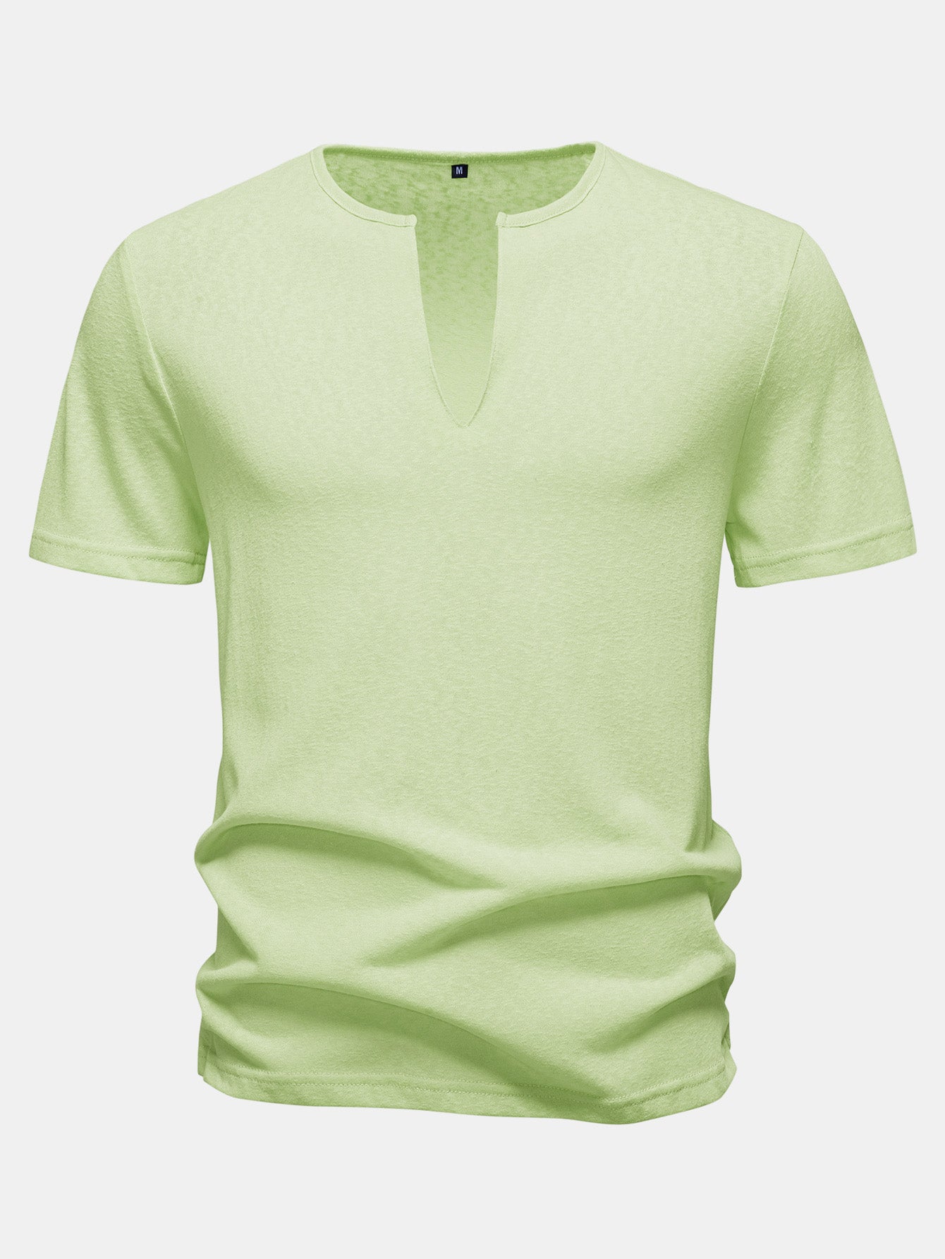 Lightweight Linen Look Deep Notched Collar T-Shirt