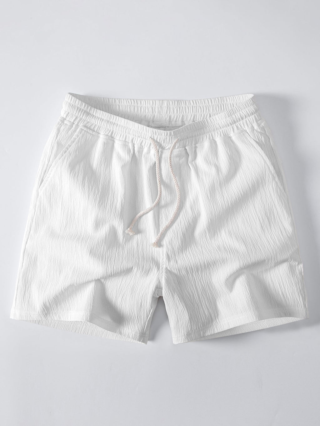 Stripe Open Knit Shirt & Crinkle Textured Drawstring 5" Shorts