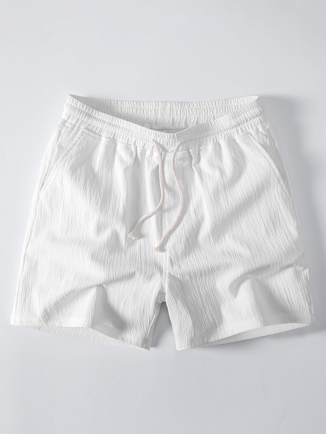 Stripe Open Knit Shirt & Crinkle Textured Drawstring 5" Shorts